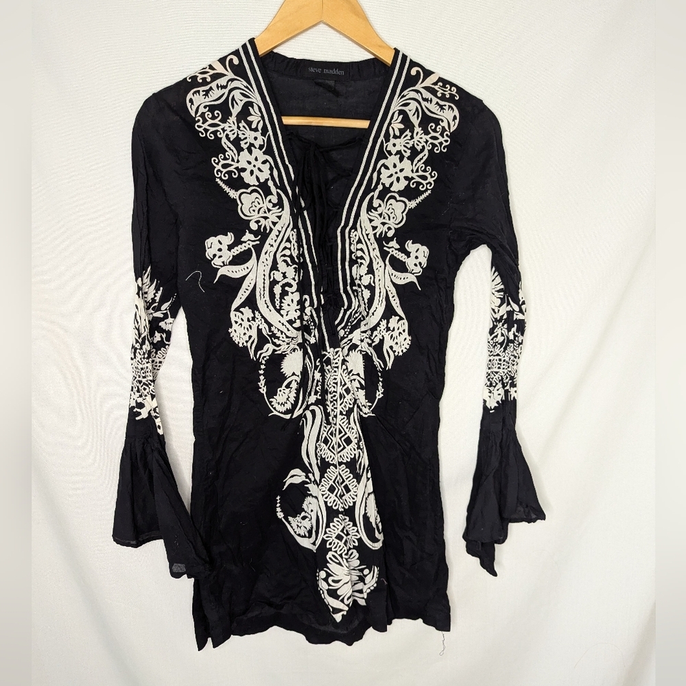 Steve Madden Boho Lace Up Black And‎ White Tunic M